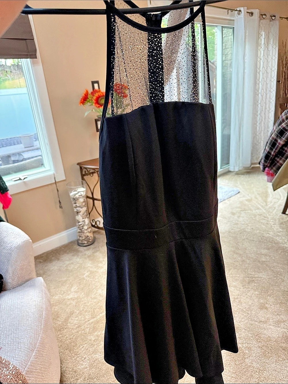Emerald Sundae Black Mesh Midi Dress Size Large Like New